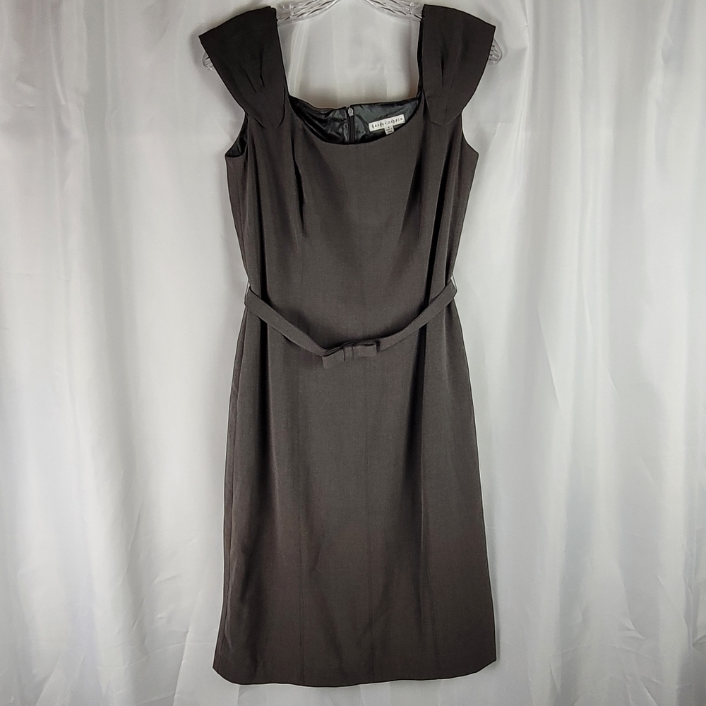 Sandra Darren Gray Stretch Bow Belted Career Wear Midi Pencil Dress Size 8